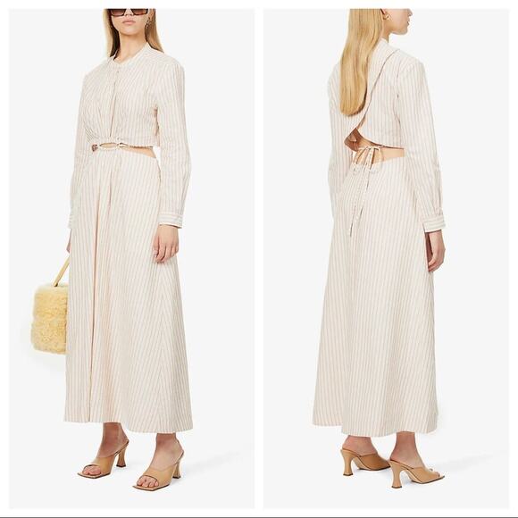 Jonathan Simkhai Janet Striped Open Back Cut-out Maxi Shirtdress Size 10 NWT - Picture 3 of 16